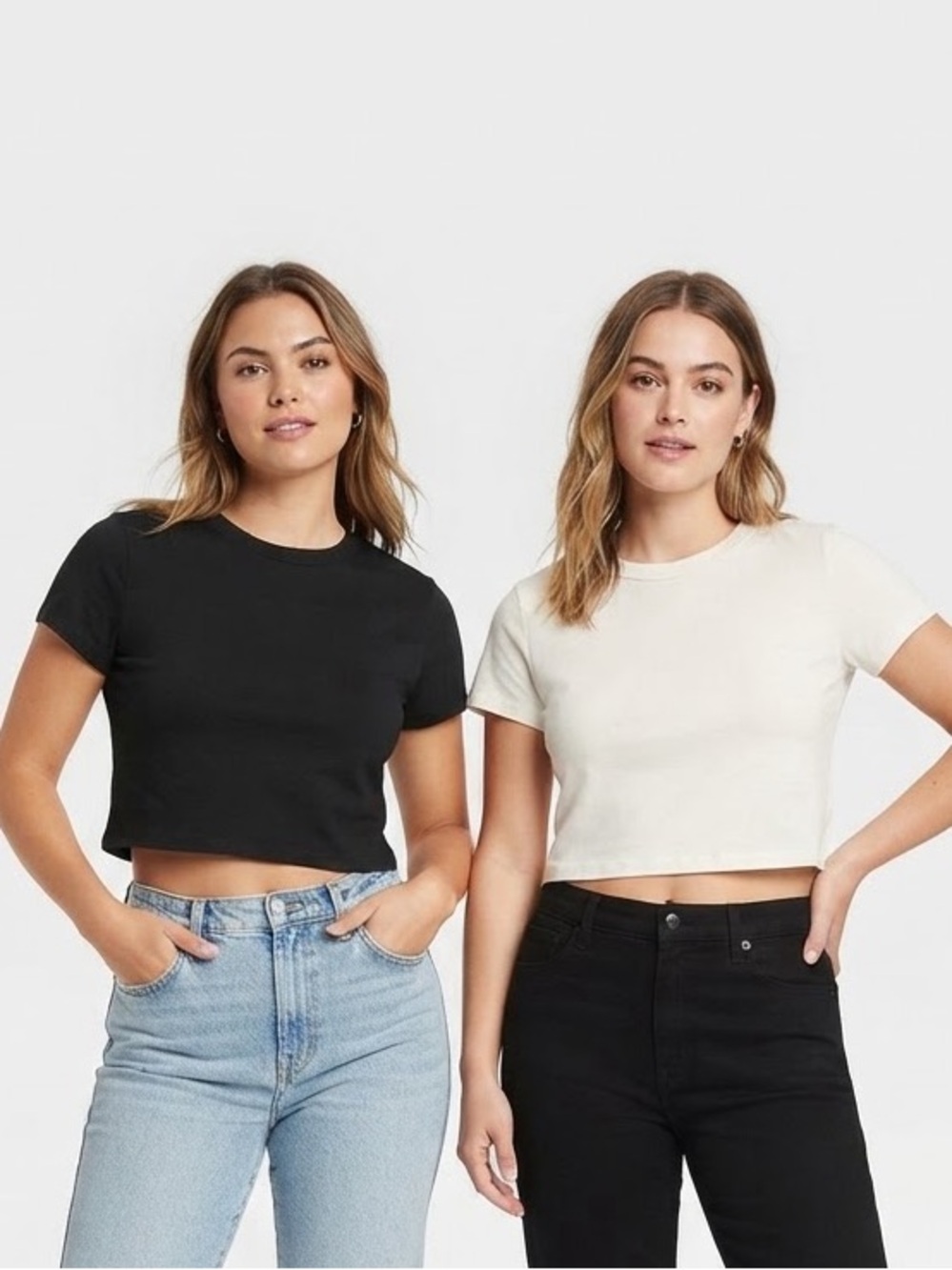 Wild Fable Set of 2 Black & White Crop Tee Size Medium